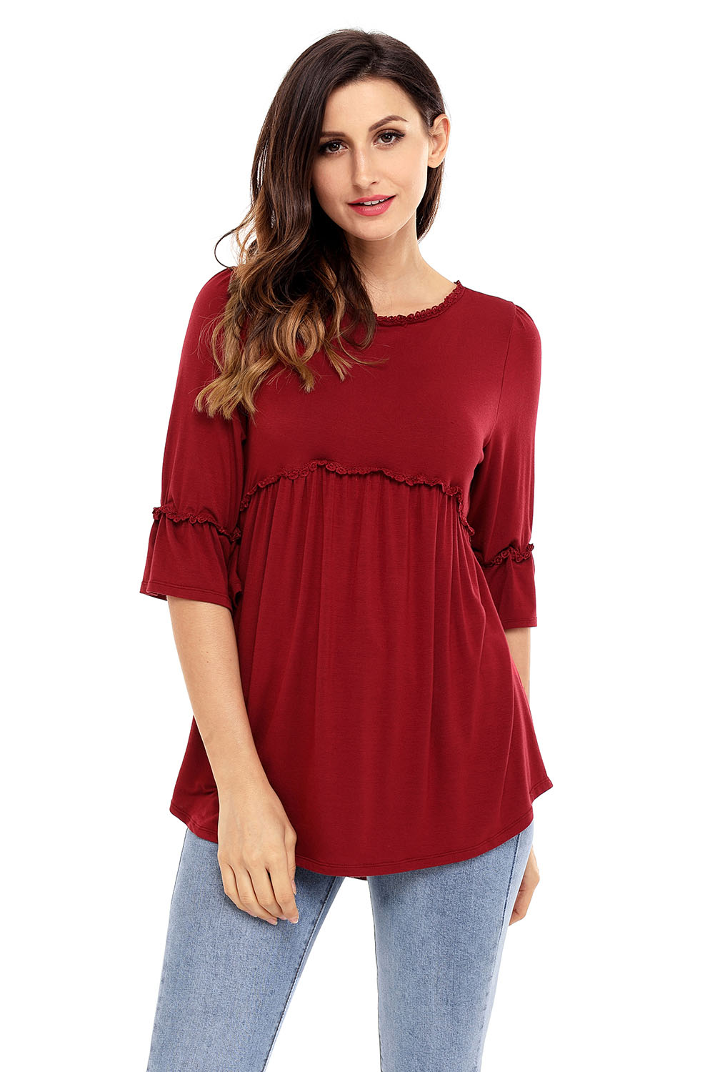 BY250232-3 Claret Babydoll Long Tunic Top